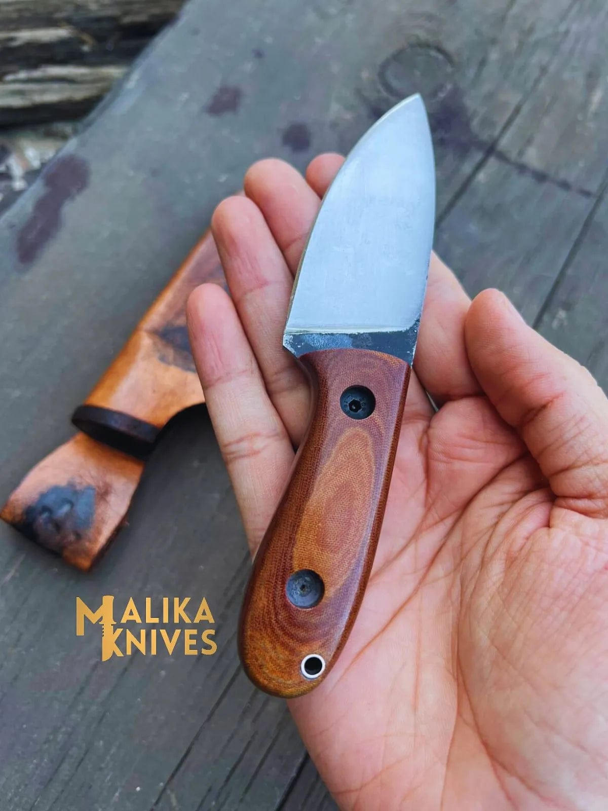 MALIKA KNIVES simple Premium Custom EDC Skinner Knife with Handcrafted Leather Sheath - Razor-Sharp Survival Tool-0023