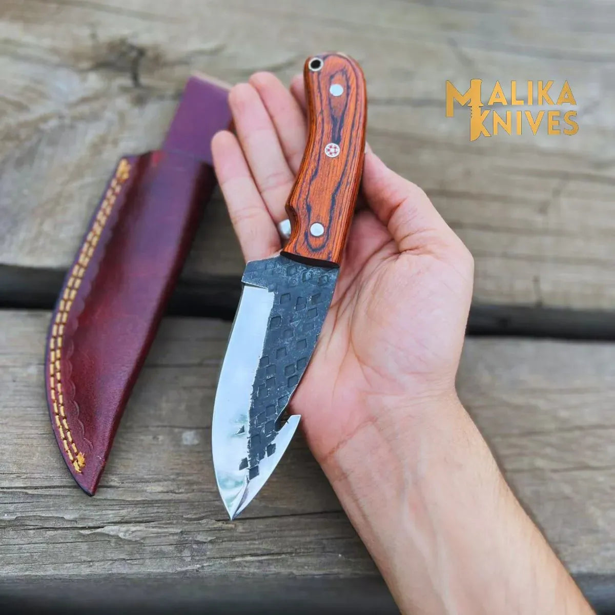 MALIKA KNIVES simple Old Timer GutHook Skinner Knife | Exquisite Craftsmanship & Razor-Sharp Blade-0028
