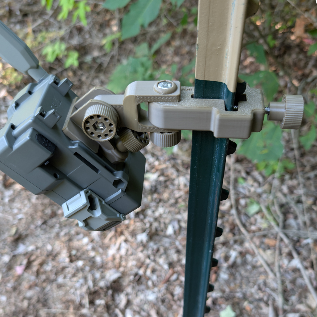 The ADK Edge APEX 360° Rotating T-Post Trail Camera Mount for SPYPOINT FLEX