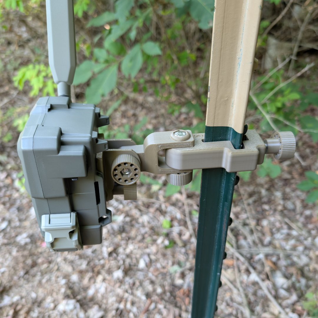 The ADK Edge APEX 360° Rotating T-Post Trail Camera Mount for SPYPOINT FLEX
