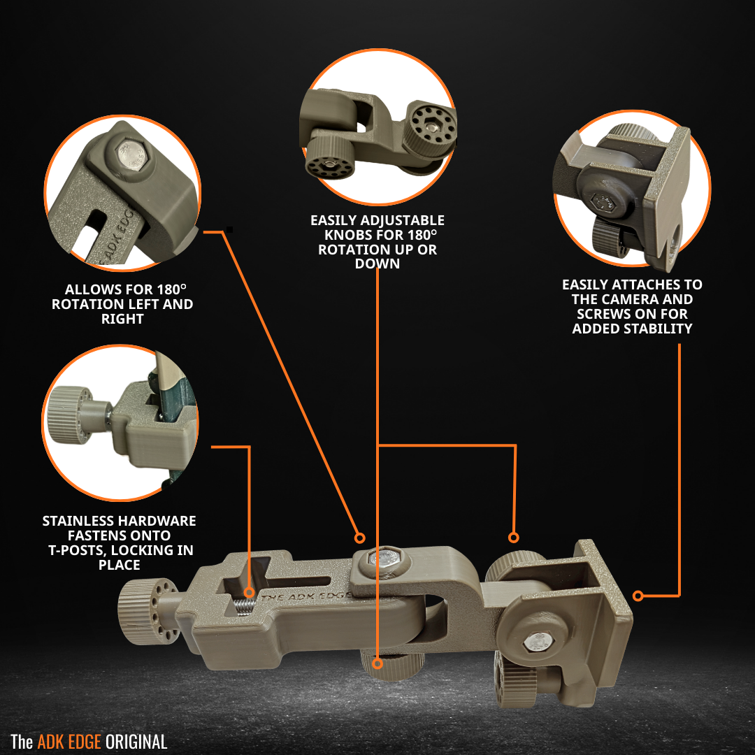 The ADK Edge APEX 360° Rotating T-Post Trail Camera Mount for SPYPOINT FLEX