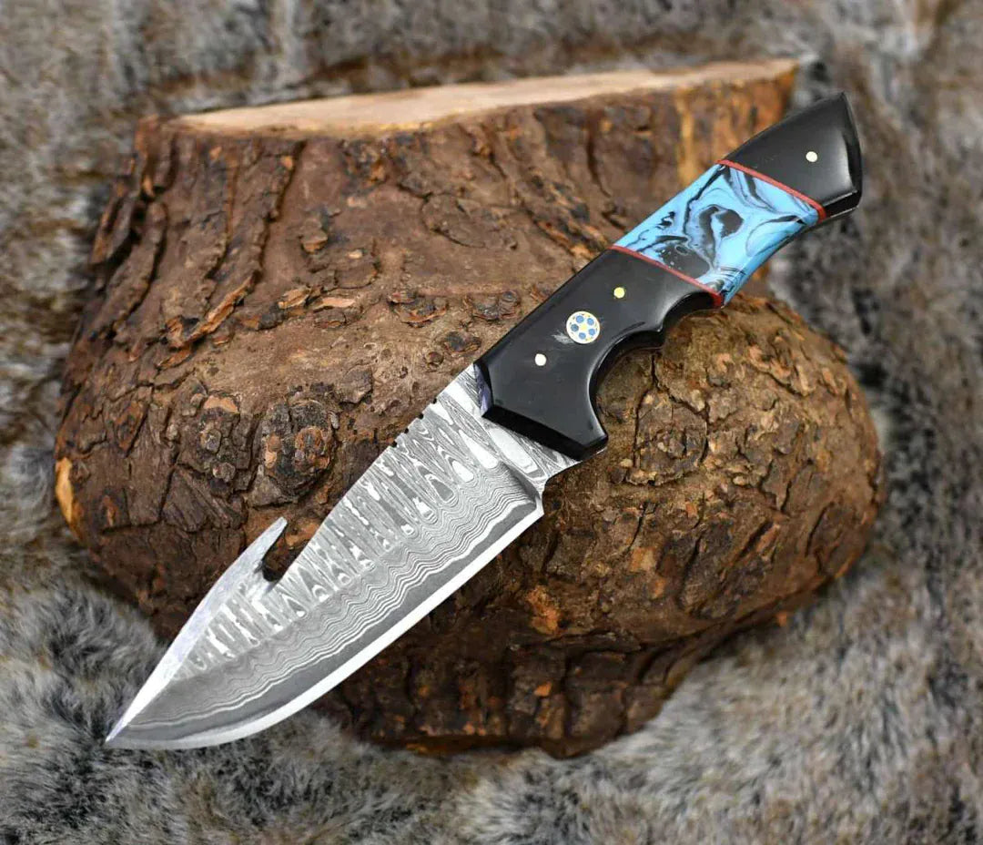 cskforged Hunting knives DAMASCUS EVOKE HOOK KNIFE, Resin & TURQUOISE HANDLE