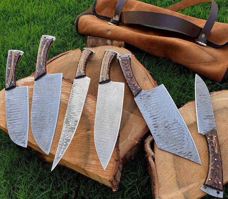 cskforged Damascus kitchen set 6 pieces custom made Damascus steel chef knives set