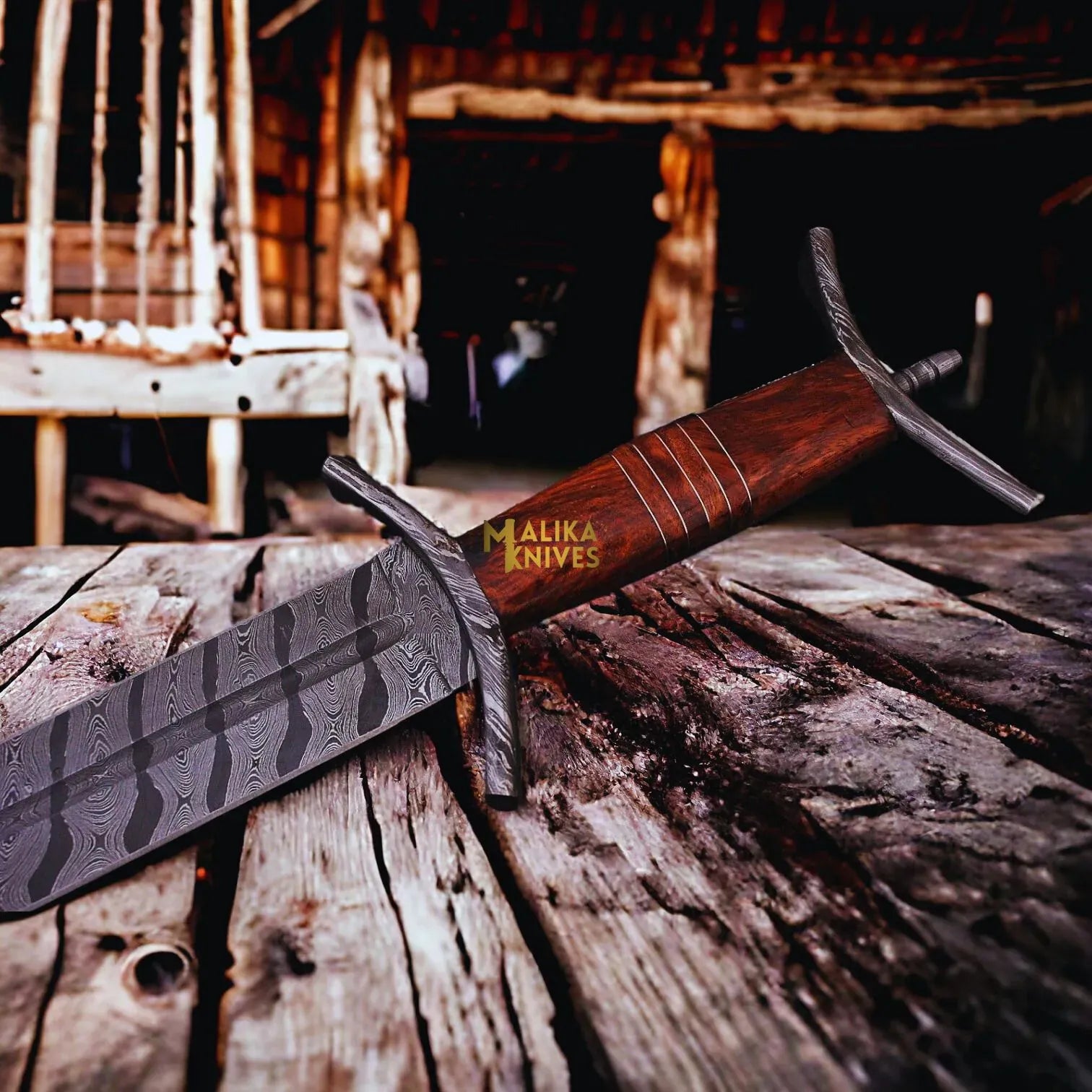 MALIKA KNIVES simple Custom Viking Sword With Damascus Pummel & Guard-910
