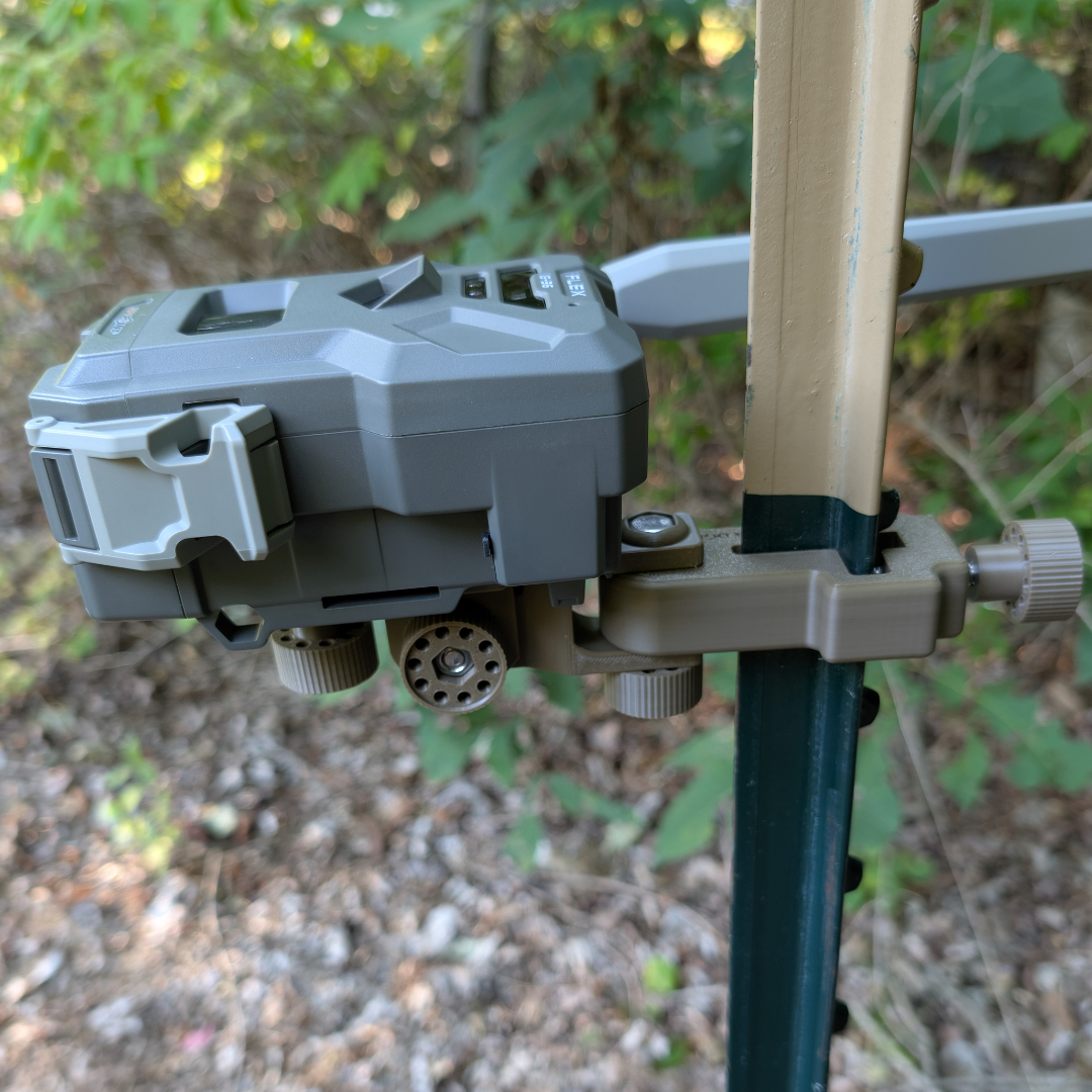 The ADK Edge APEX 360° Rotating T-Post Trail Camera Mount for SPYPOINT FLEX