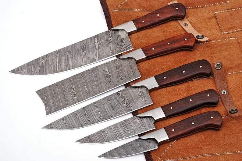 Best Japanese Cutlery Set – 8" Handmade Damascus Steel Knife with Bone & Rosewood Handle