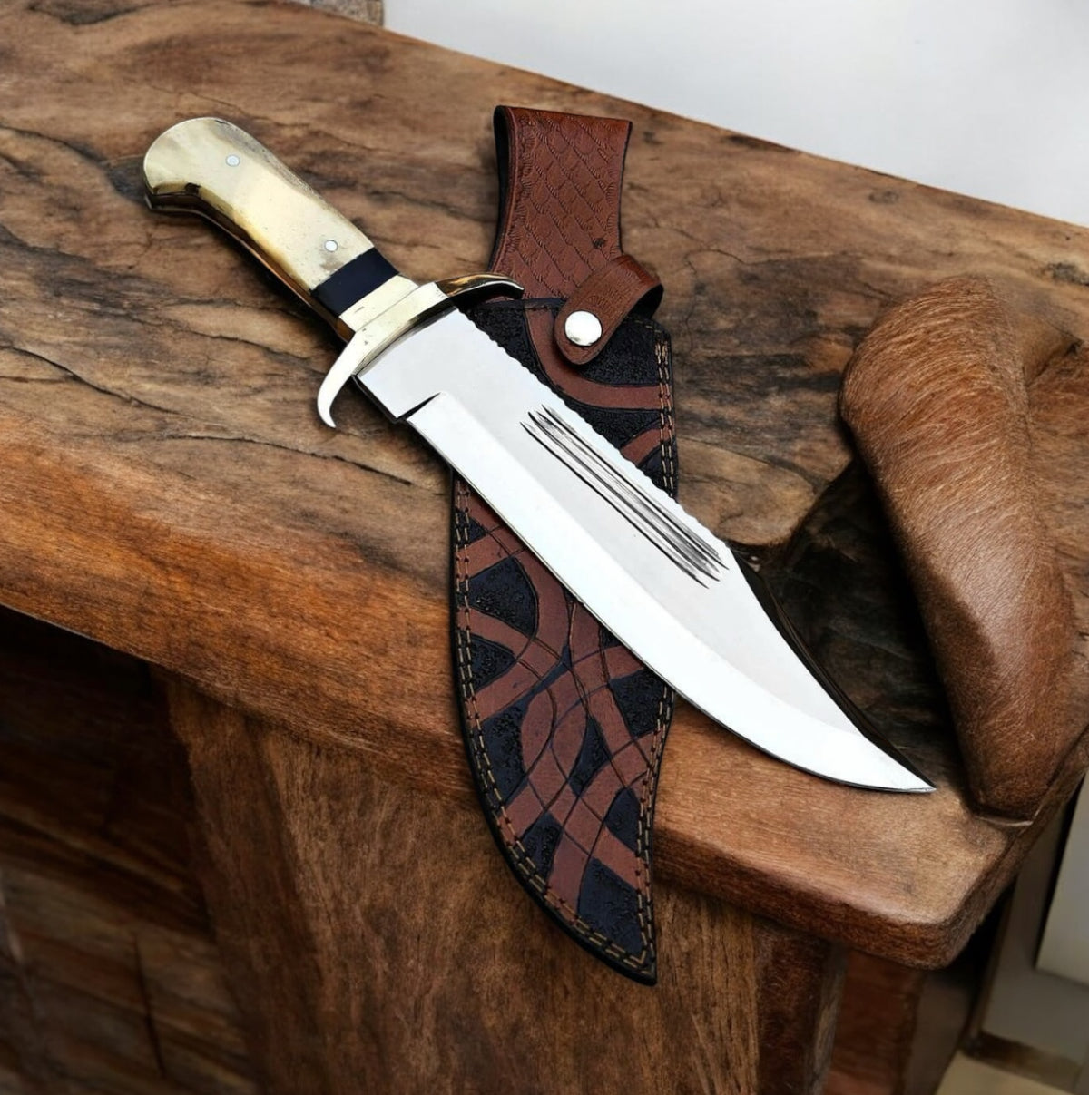 Custom Handmade David Bowie Knife – J2 Steel Blade & Camel Bone Handle – 15"