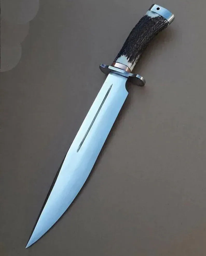 cskforged Knife New Custom Handmade D2 Tool Steel Hunting Camping Knife with Stag Handle and Pure Leather Sheath
