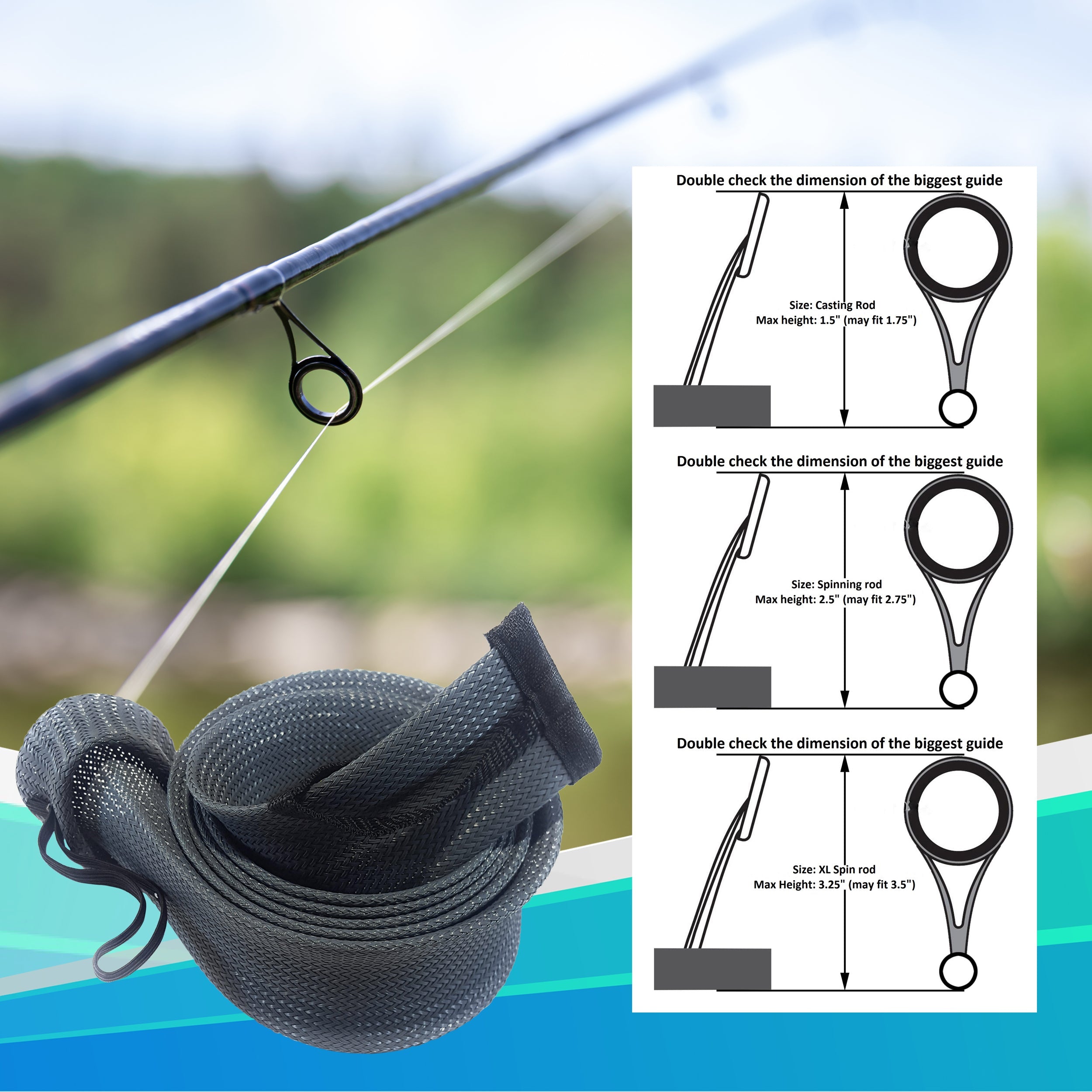 Reaction Tackle Fishing Rod Cover / Rod Sleeve / Rod Sock (2-Pack)