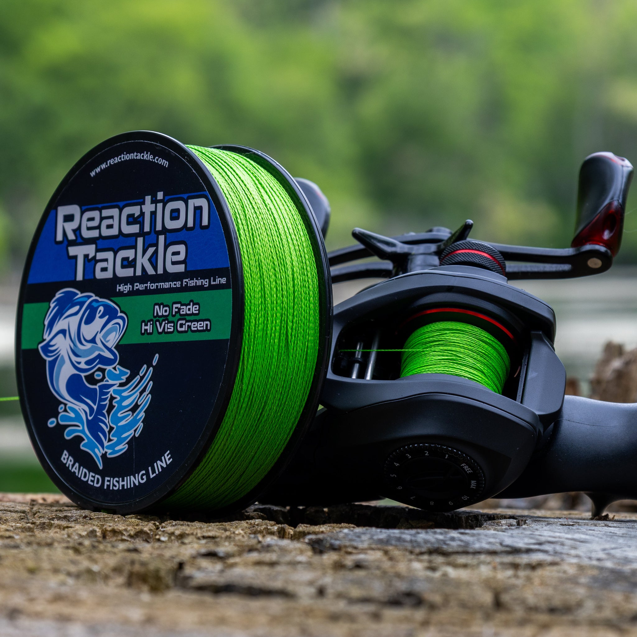 neon green braided fishing line 12 Strand Hollow Core 30 lb / 1250 Yards Brent Ehrler Reaction Tackle Braided Fishing Line
