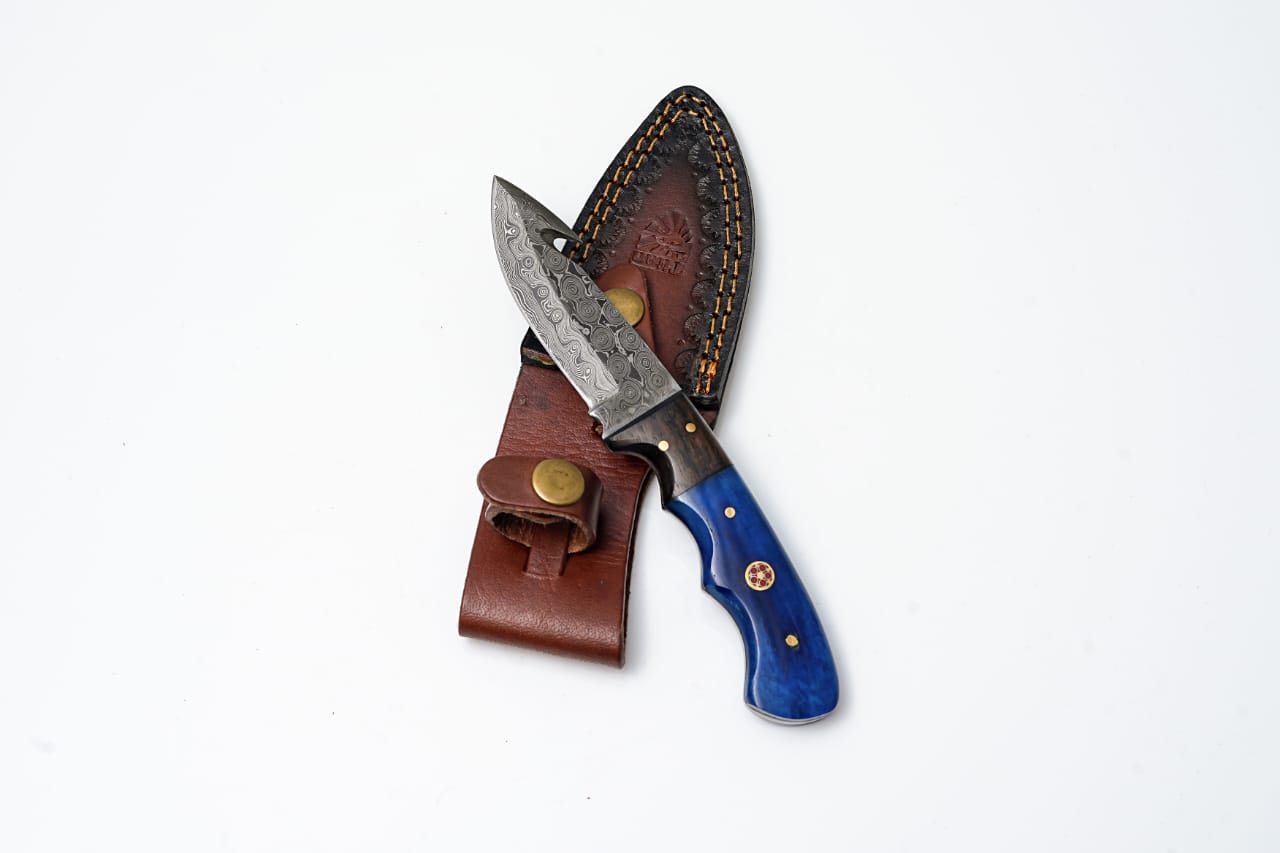 Damascus Skinning gut hook, Hunting Knife by Titan TD-176