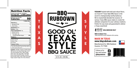 BBQ RUBDOWN Seasoning Good Ol' Texas Style BBQ Sauce