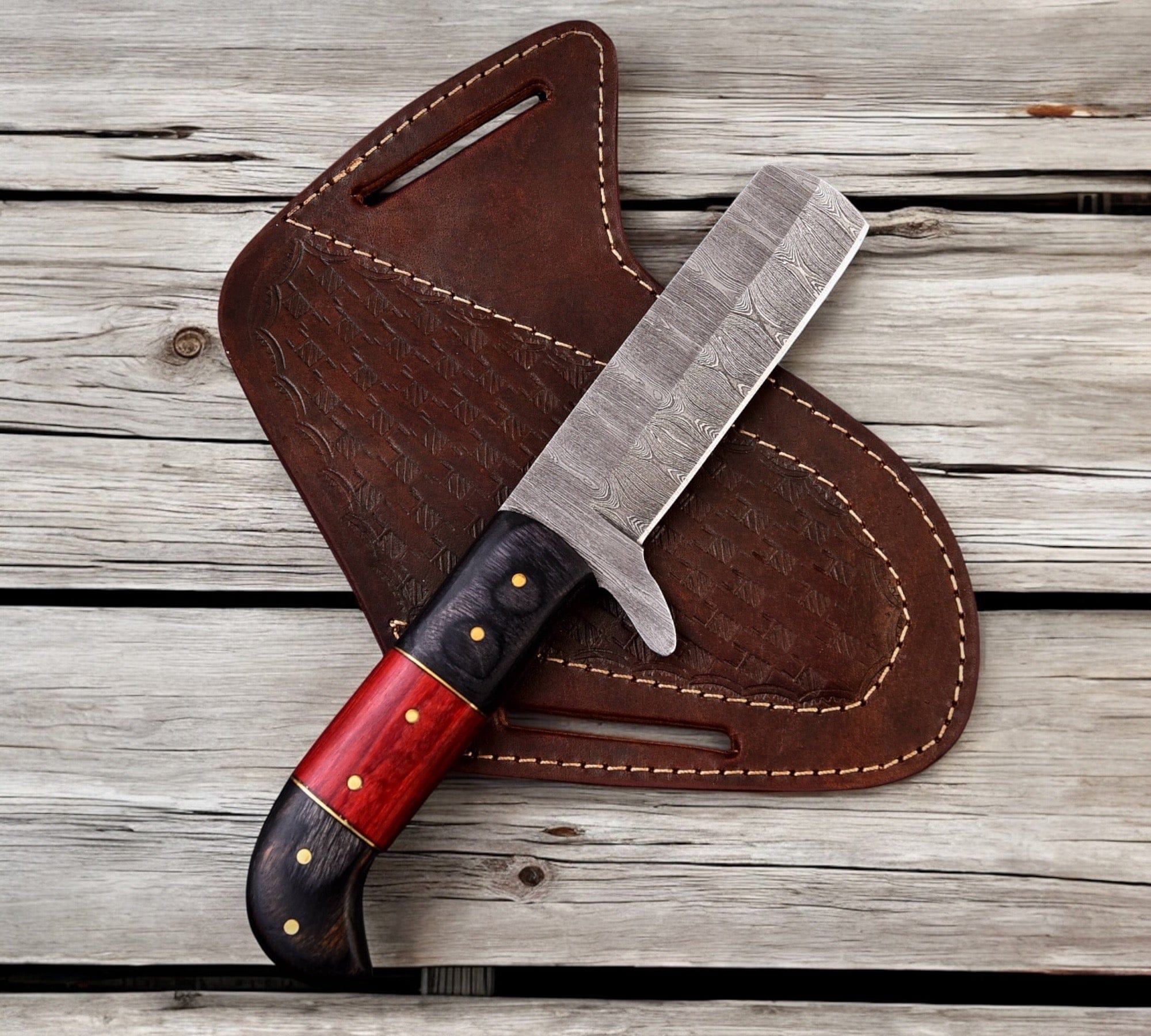 cskforged 105.50 CowBoy Bull Cutter Knife Forged Damascus Steel Knife With Leather Sheath