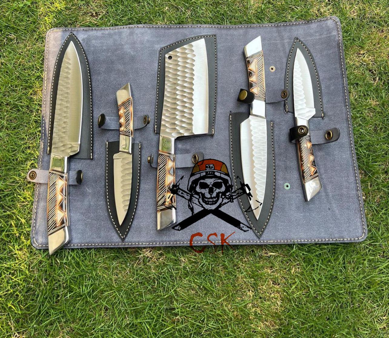 cskforged (5PCS)Hand Forged J2 steel Fixed Blade XL Kitchen set