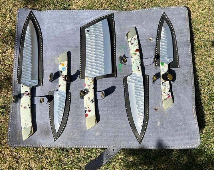cskforged (5PCS)Hand Forged J2 steel Fixed Blade XL Kitchen set