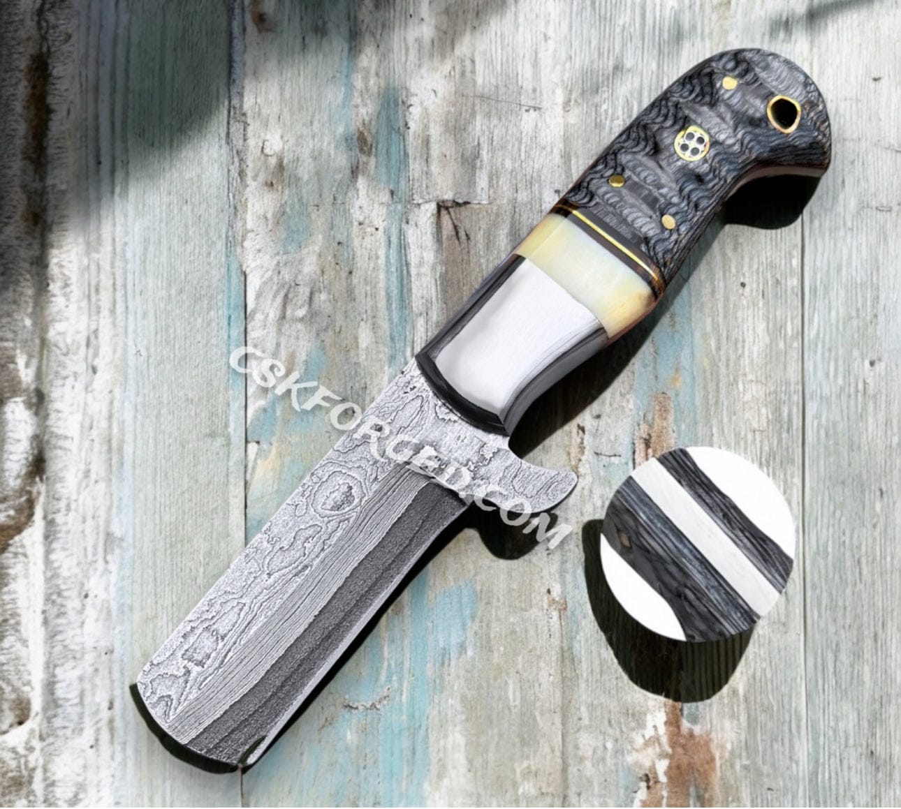 cskforged 7" Handmade  Damascus Cowboy Bull cutter knife with leather sheath