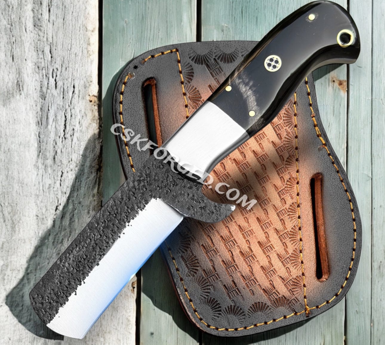 cskforged 99.99 7" Handmade Cowboy Bull cutter knife with leather sheath