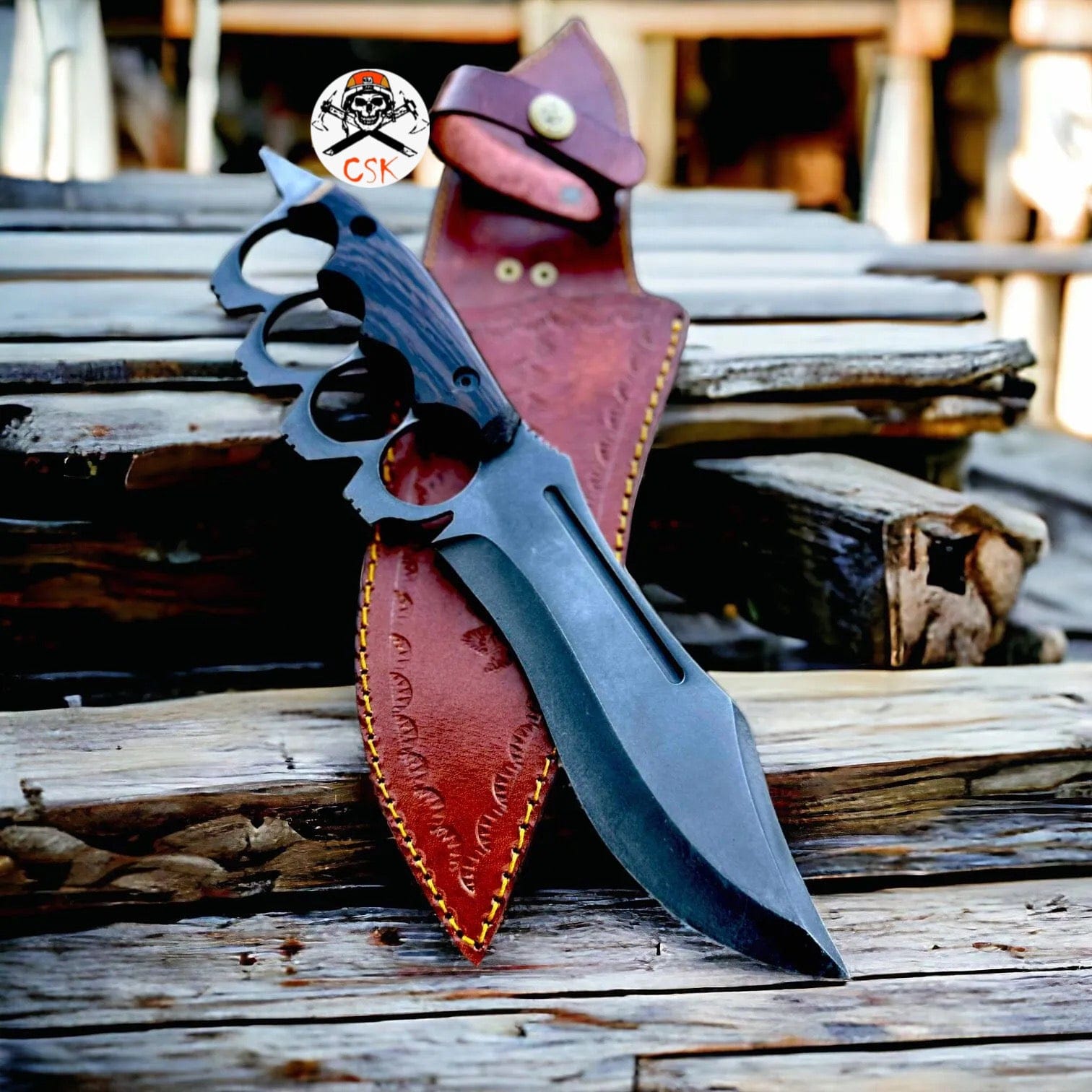 cskforged Camping knife D2 Knuckle Knife with Full Tang build & Wenge Wood handle