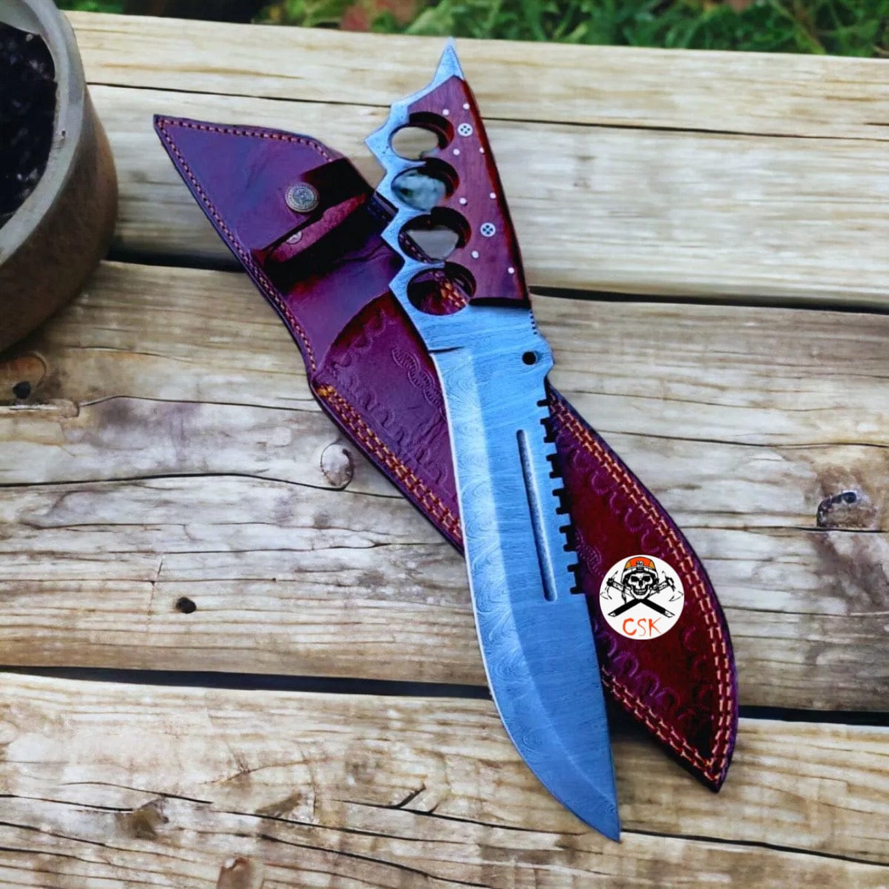 cskforged Camping knife Handmade Damascus Tactical Knuckle Knife with Full Tang handle