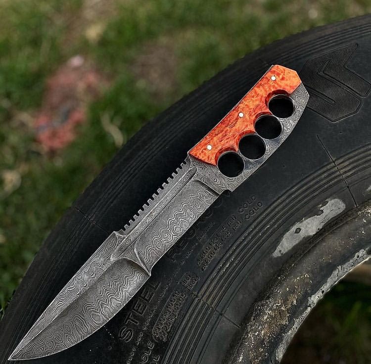 cskforged Camping knife New Edition Damascus Tactical Knuckle Camping Knife with Full Tang handle