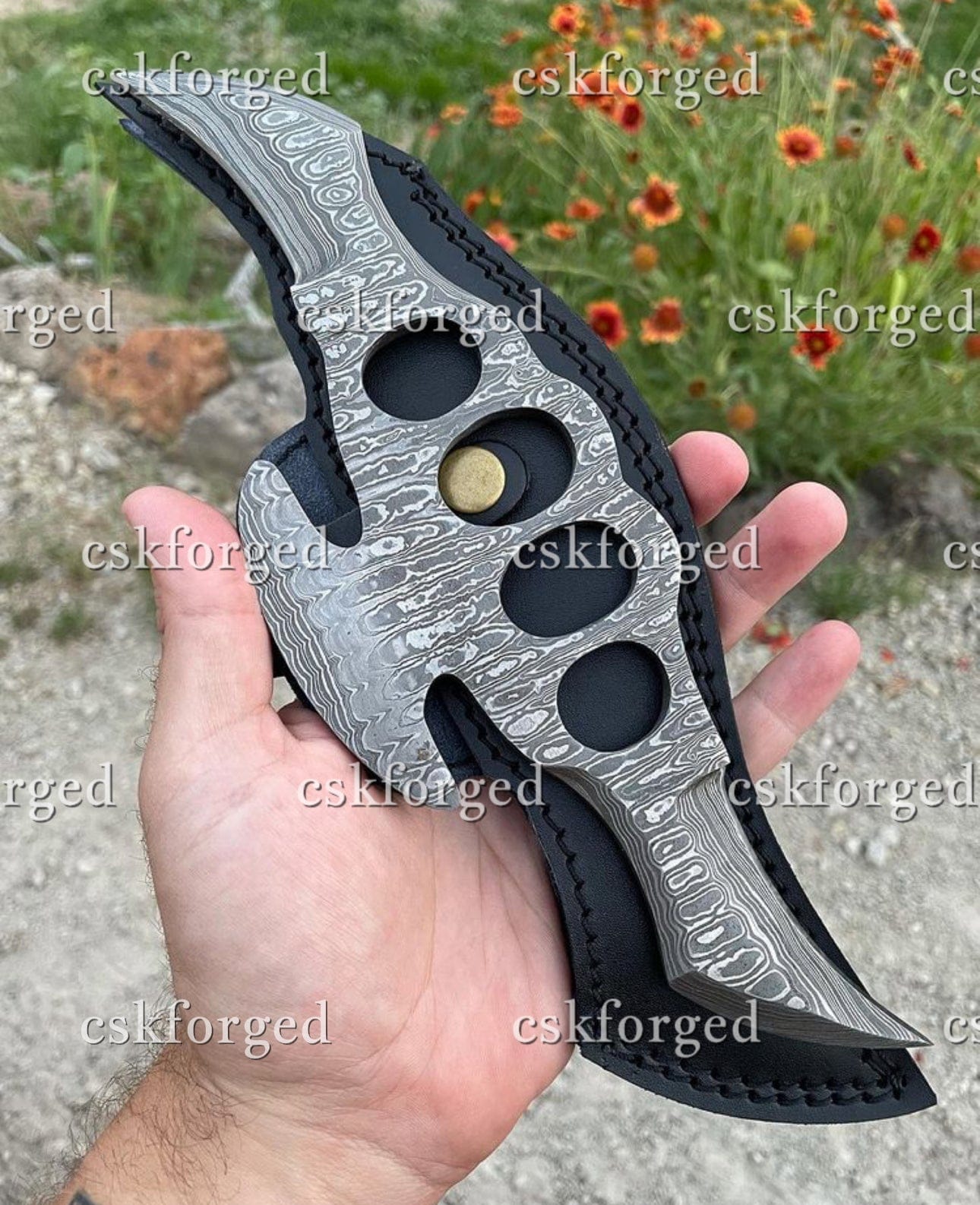 cskforged Camping knife NEW HANDMADE DAMASCUS KNUCKLE
