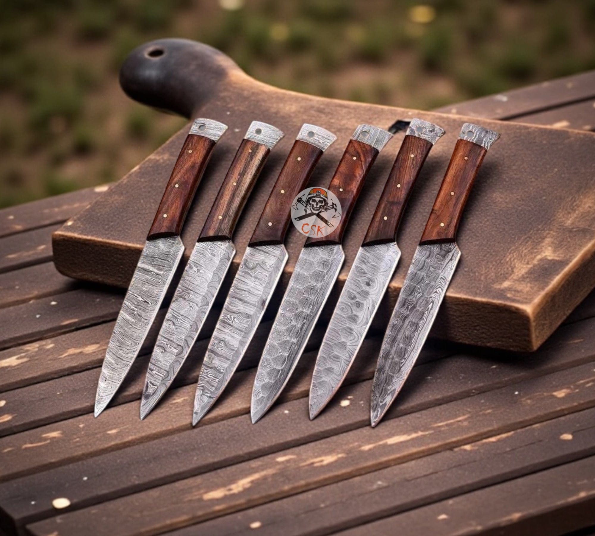 cskforged Chef knife Best Handmade Steak Knife Set - (6pcs) Premium Damascus Blades with Leather Roll Kit