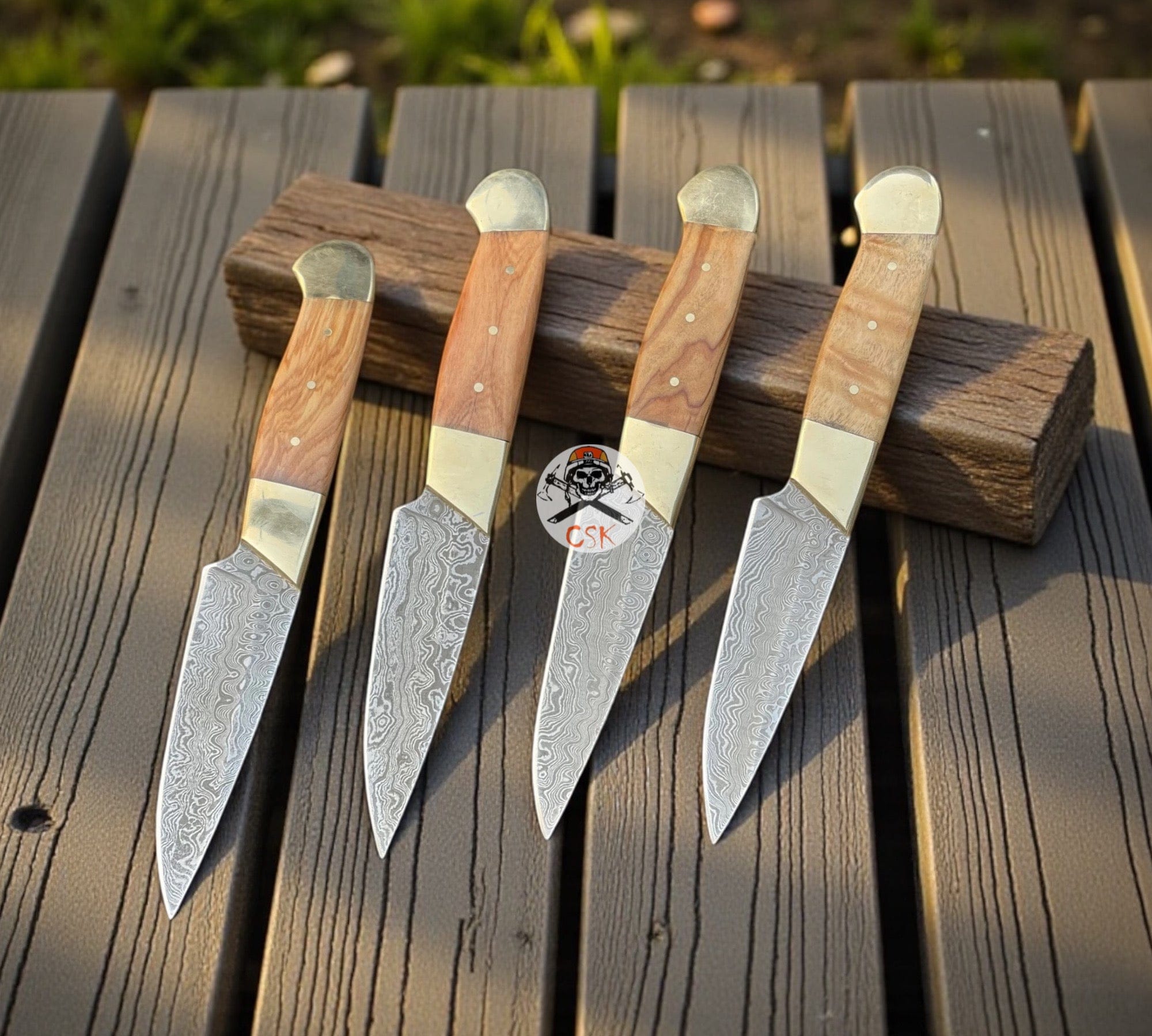 cskforged Chef knife Best Handmade Steak Knife Set - Premium Damascus Blades with Leather Roll Kit
