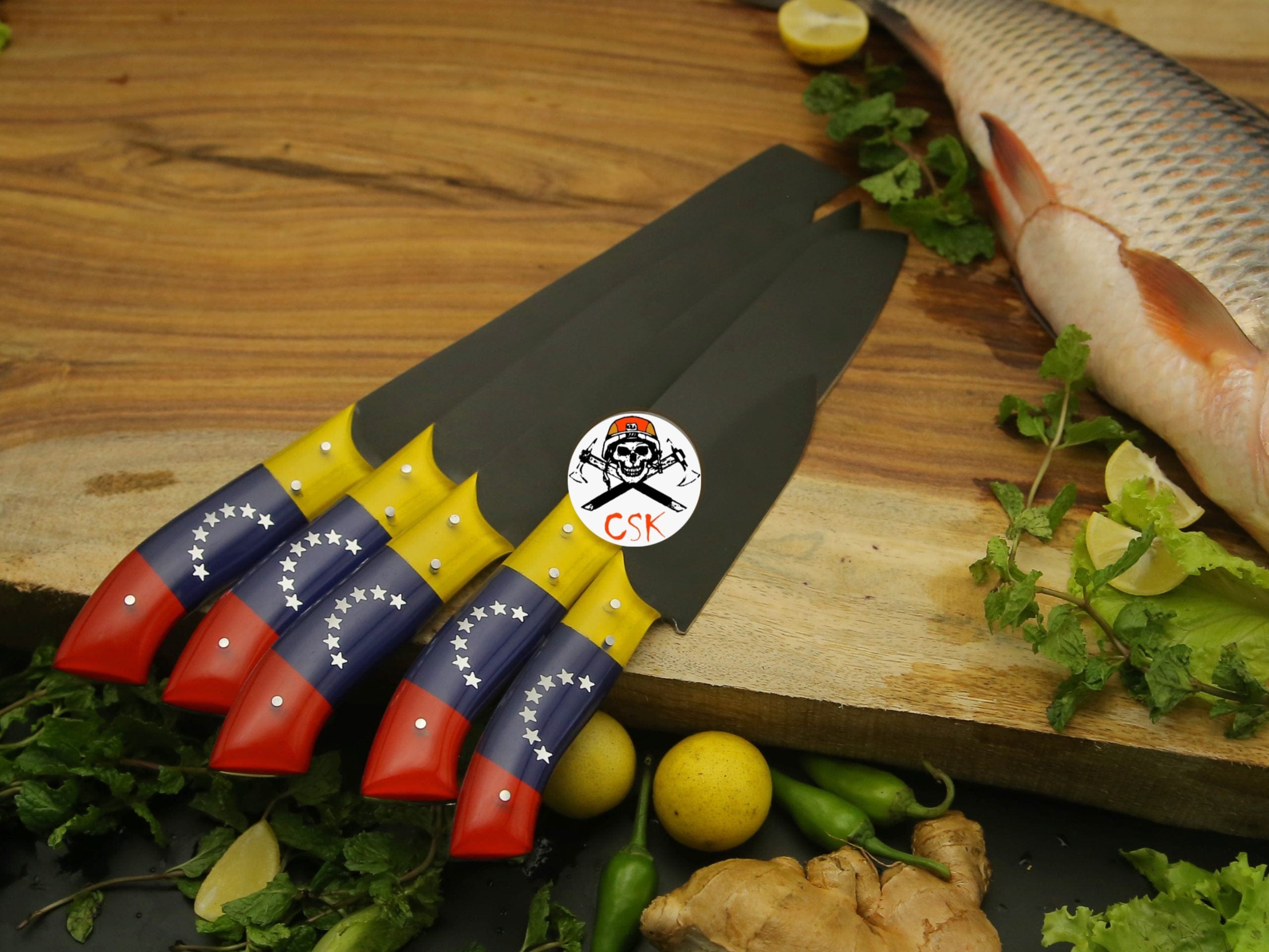 cskforged Chef knife Black Powdered Venezuela Flag Handle Knives
