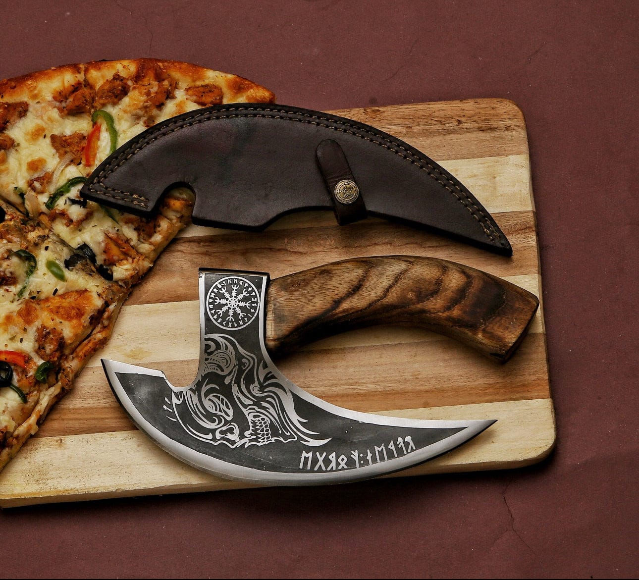 cskforged Chef knife Custom hand forged pizza cutter X, Viking pizza cutter , Viking Bearded Camping pizza Cutter