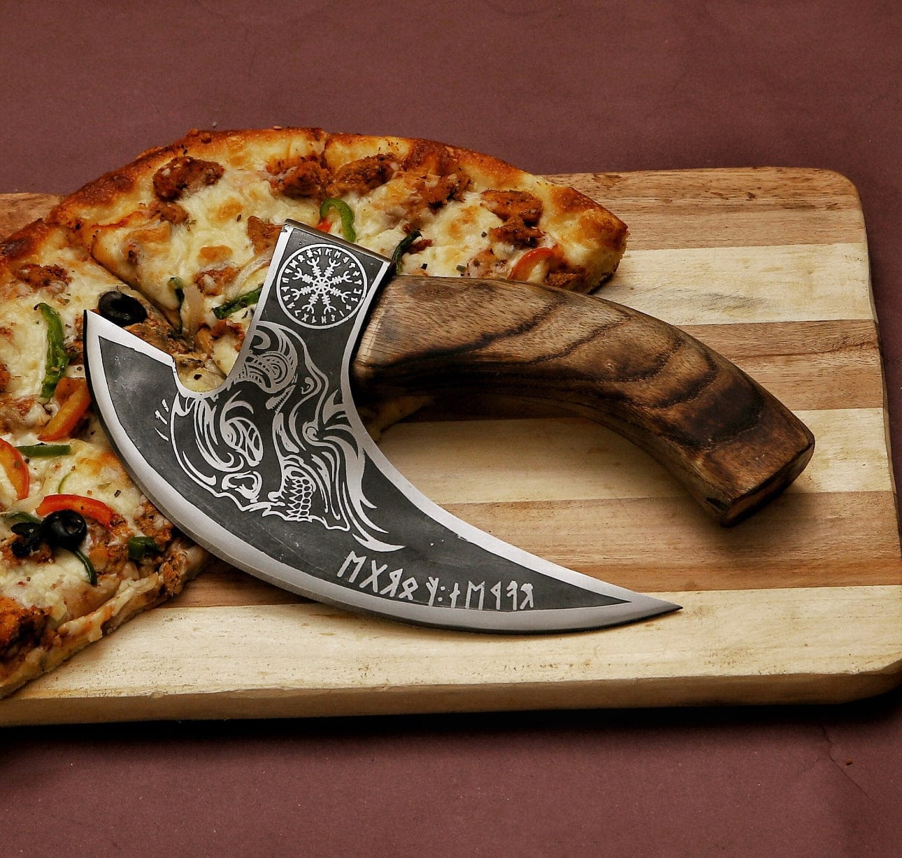 cskforged Chef knife Custom hand forged pizza cutter X, Viking pizza cutter , Viking Bearded Camping pizza Cutter