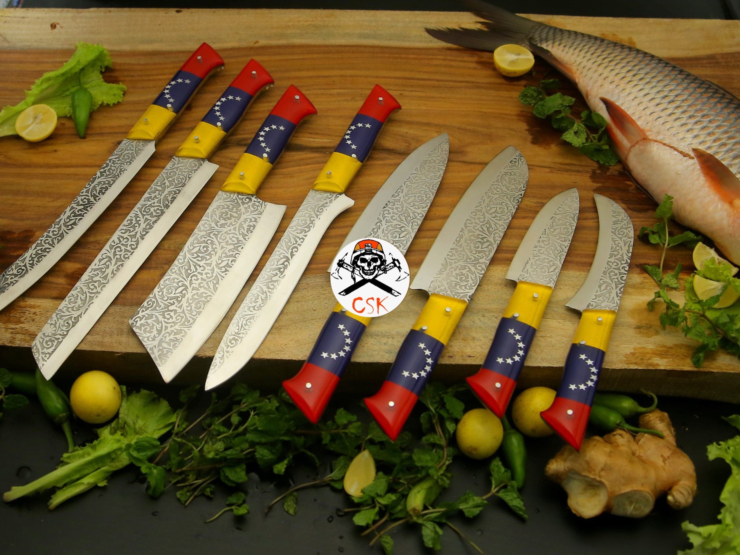 cskforged Chef knife Etchy Blades with Venezuela Flag Handle