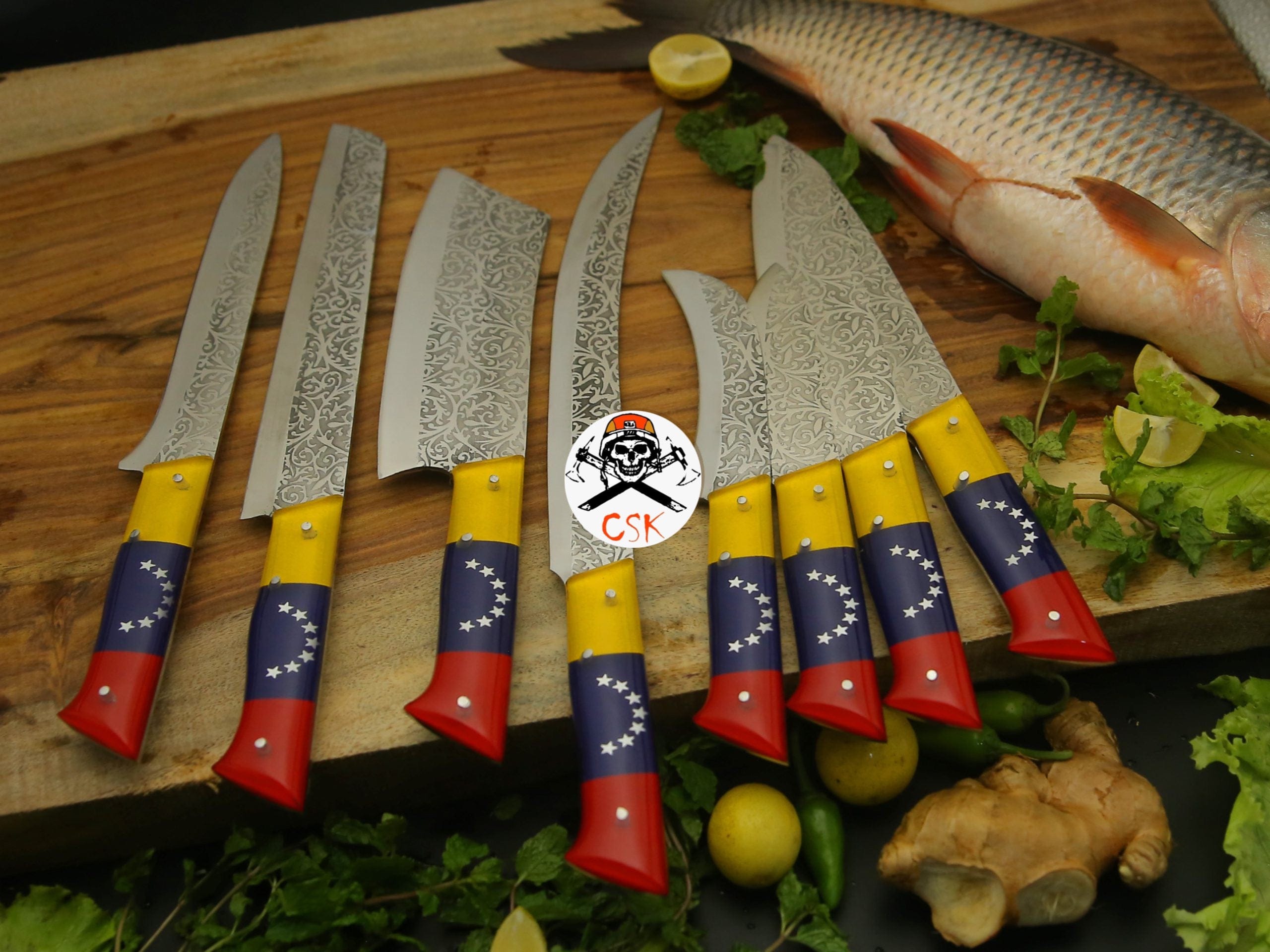 cskforged Chef knife Etchy Blades with Venezuela Flag Handle