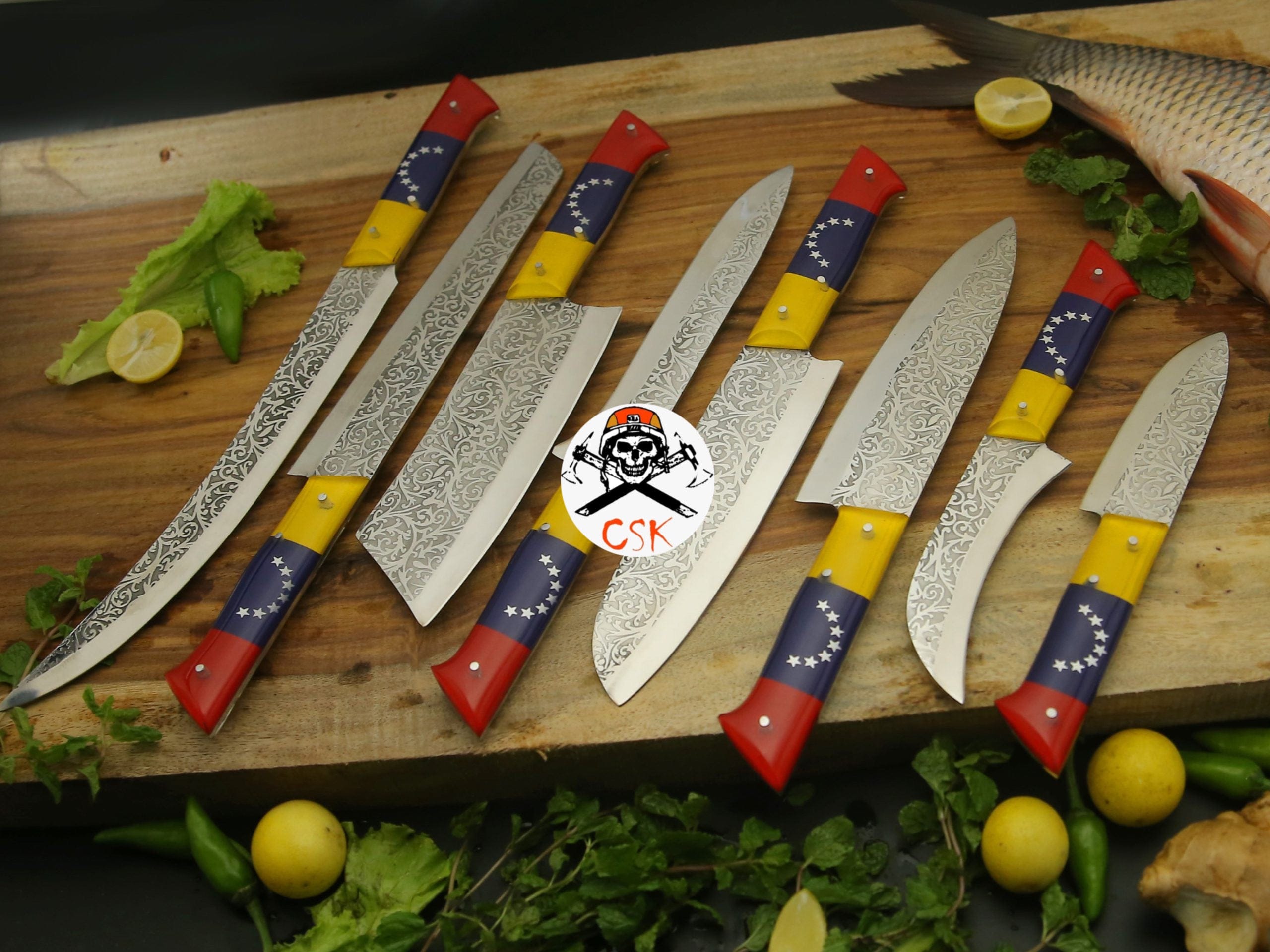 cskforged Chef knife Etchy Blades with Venezuela Flag Handle