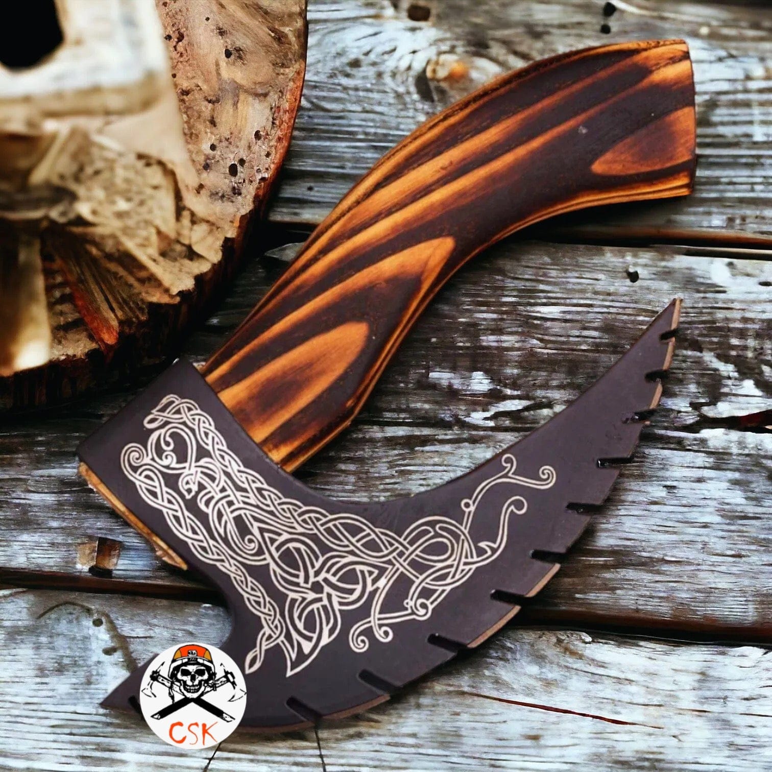 cskforged Chef knife Handforged Viking Pizza Cutter  with Leather Sheath