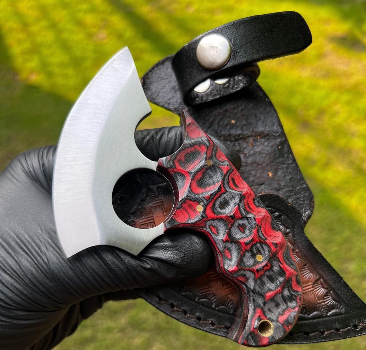cskforged Chef knife Handmade Made in Alaska Natural Caribou ULU Knife Full Tang Red Jiggle Wood Handle