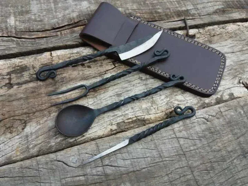 cskforged Chef knife High Carbon Steel Hand forged antique medieval cutlery set