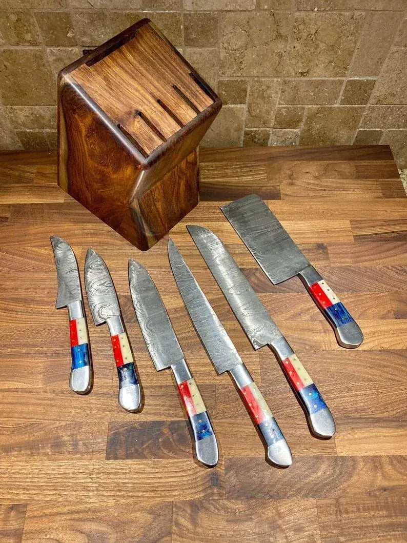 cskforged Chef knife Texas Flag Handles BBQ/Chef/Kitchen Knife Set