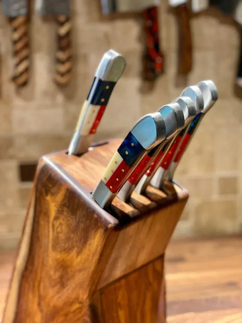 cskforged Chef knife Texas Flag Handles BBQ/Chef/Kitchen Knife Set