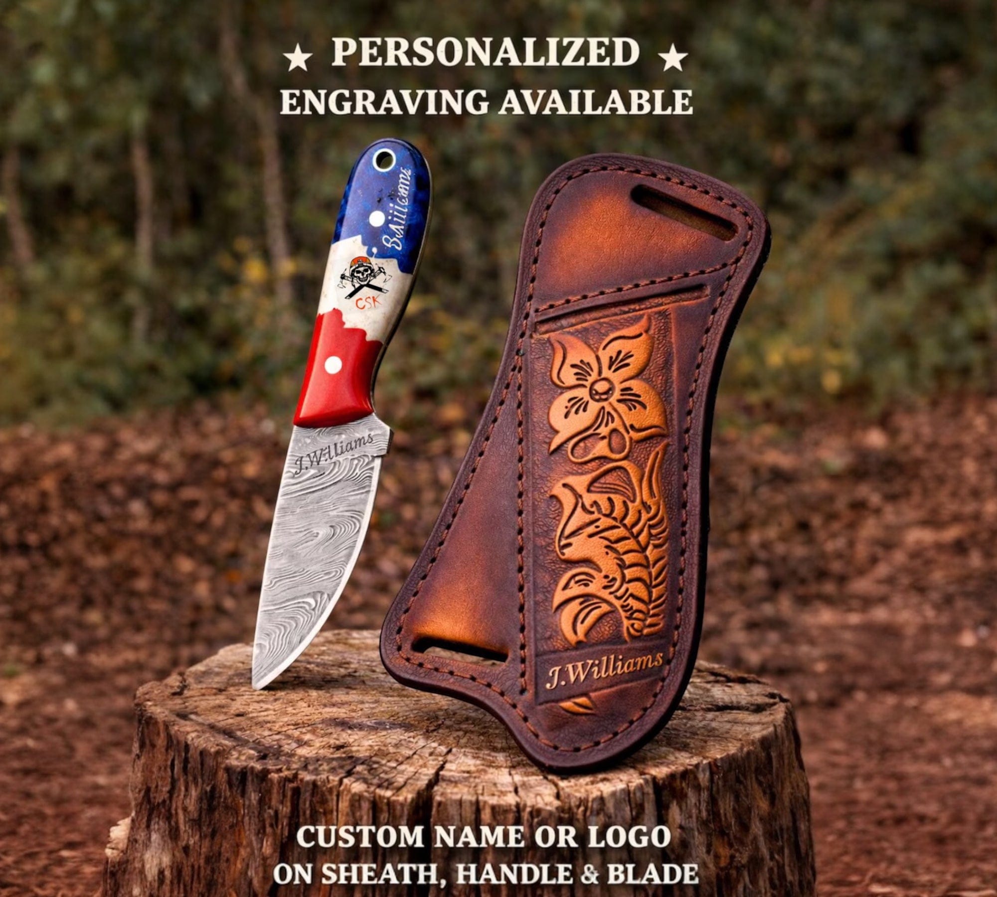 cskforged Cowboy knives 19.99 Texas Buckaroo Knife – 3” Damascus Ranch Blade With Pancake Sheath