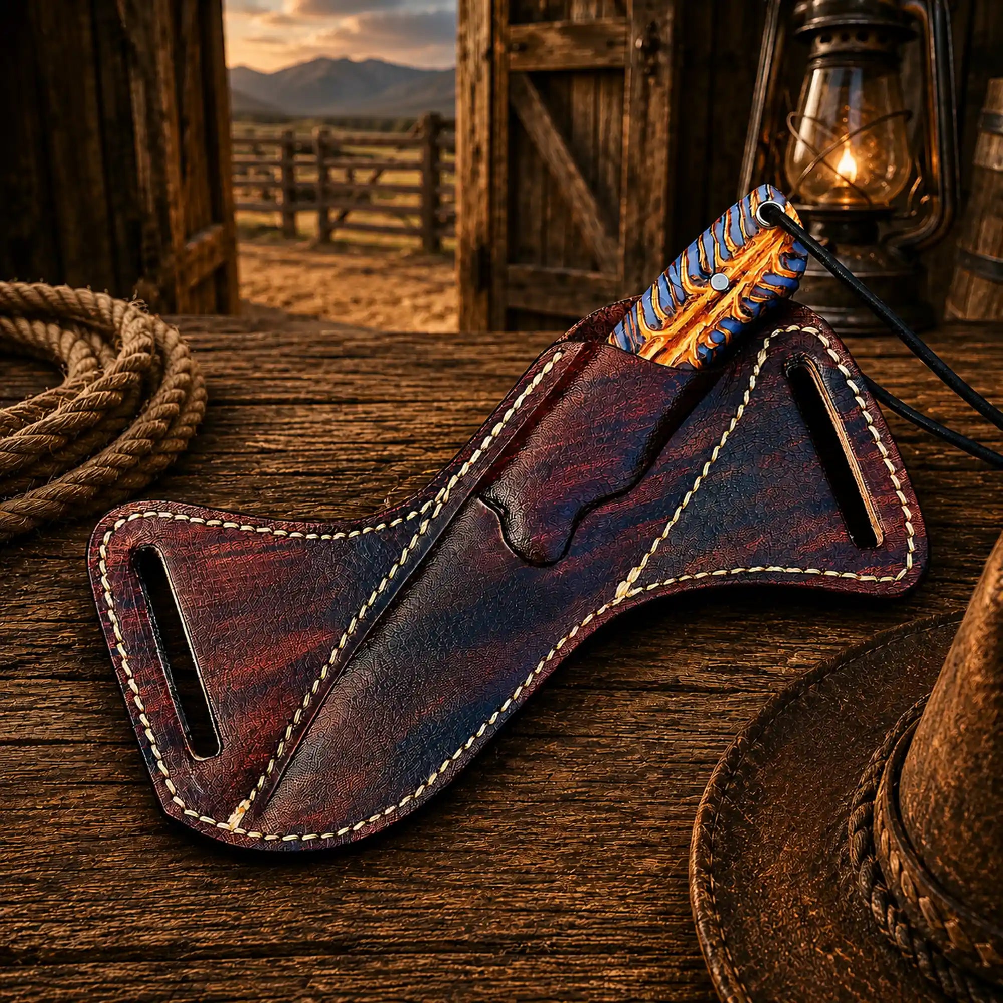 cskforged Cowboy knives Back Belt Sheath Knife – 4" Damascus Steel Pinecone Handle