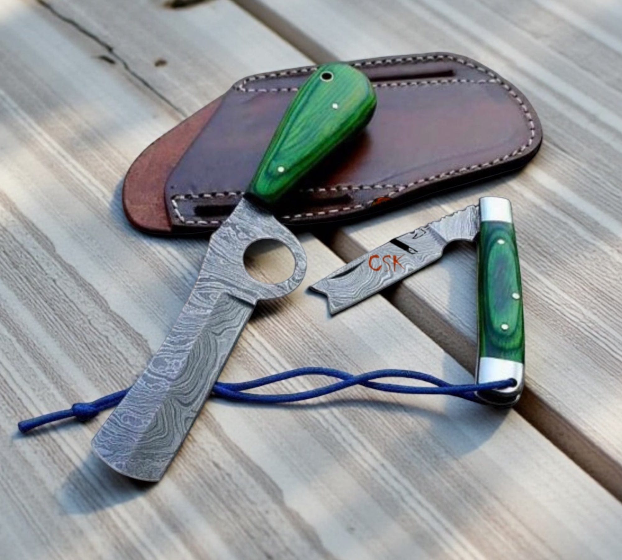 cskforged Cowboy knives Cowboy Bull Cutter Knives Set - Handmade Damascus Blades & CrossDraw Sheath