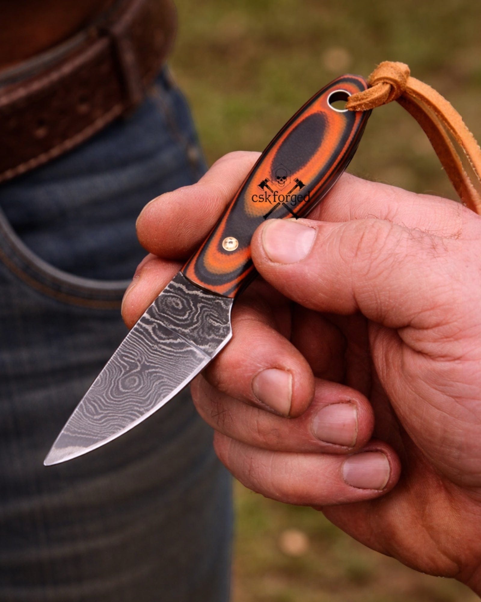 cskforged Cowboy knives Cowhand Buckaroo Knife – 3” Damascus Steel Blade Micarta Handle Belt Sheath