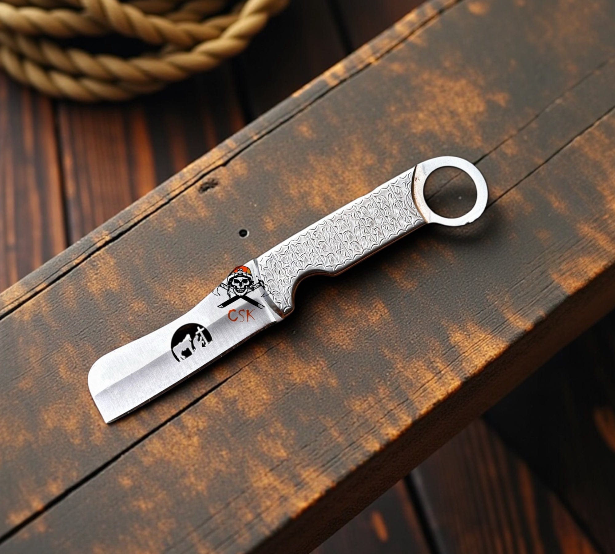 cskforged Cowboy knives Finger Hole Bull Cutter Knife - 3.5” Blade With Unique Wire Cut