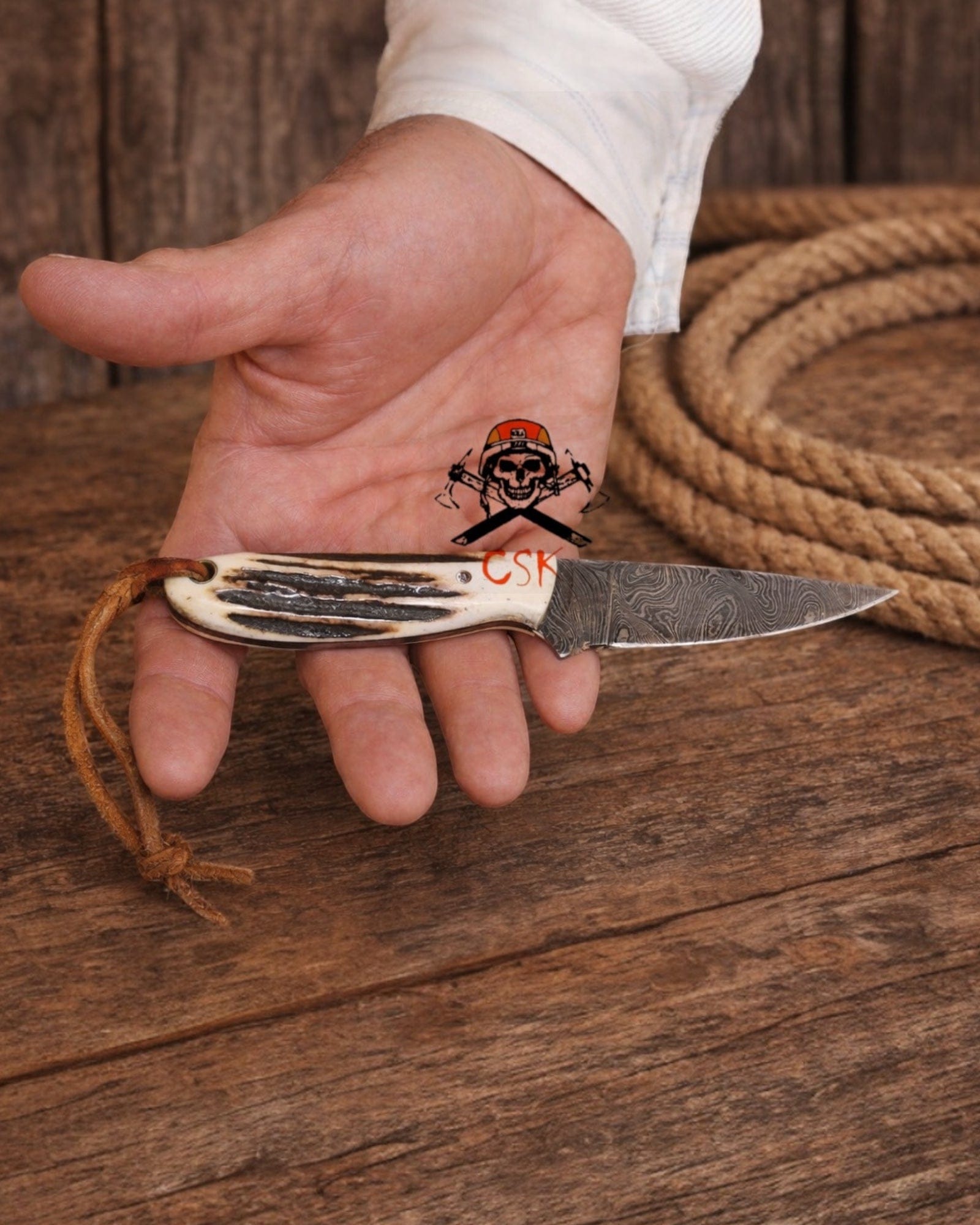 cskforged Cowboy knives Old Buckaroo Knife – 3.5” Damascus Cowboy Knife with Pancake Sheath