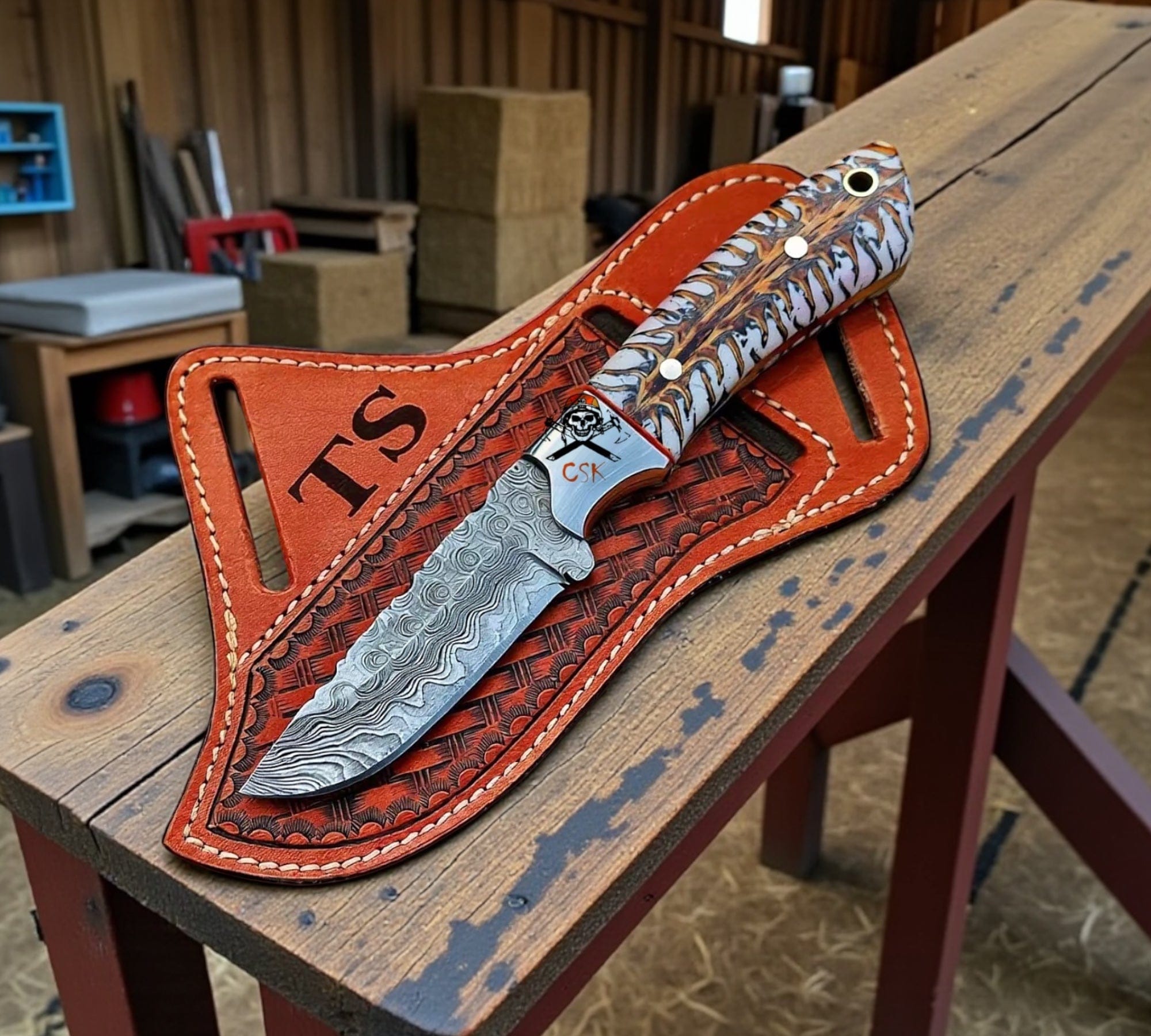cskforged Cowboy knives Ranch Cowboy Knife – Pine-Cone Resin Handle with Belt Sheath