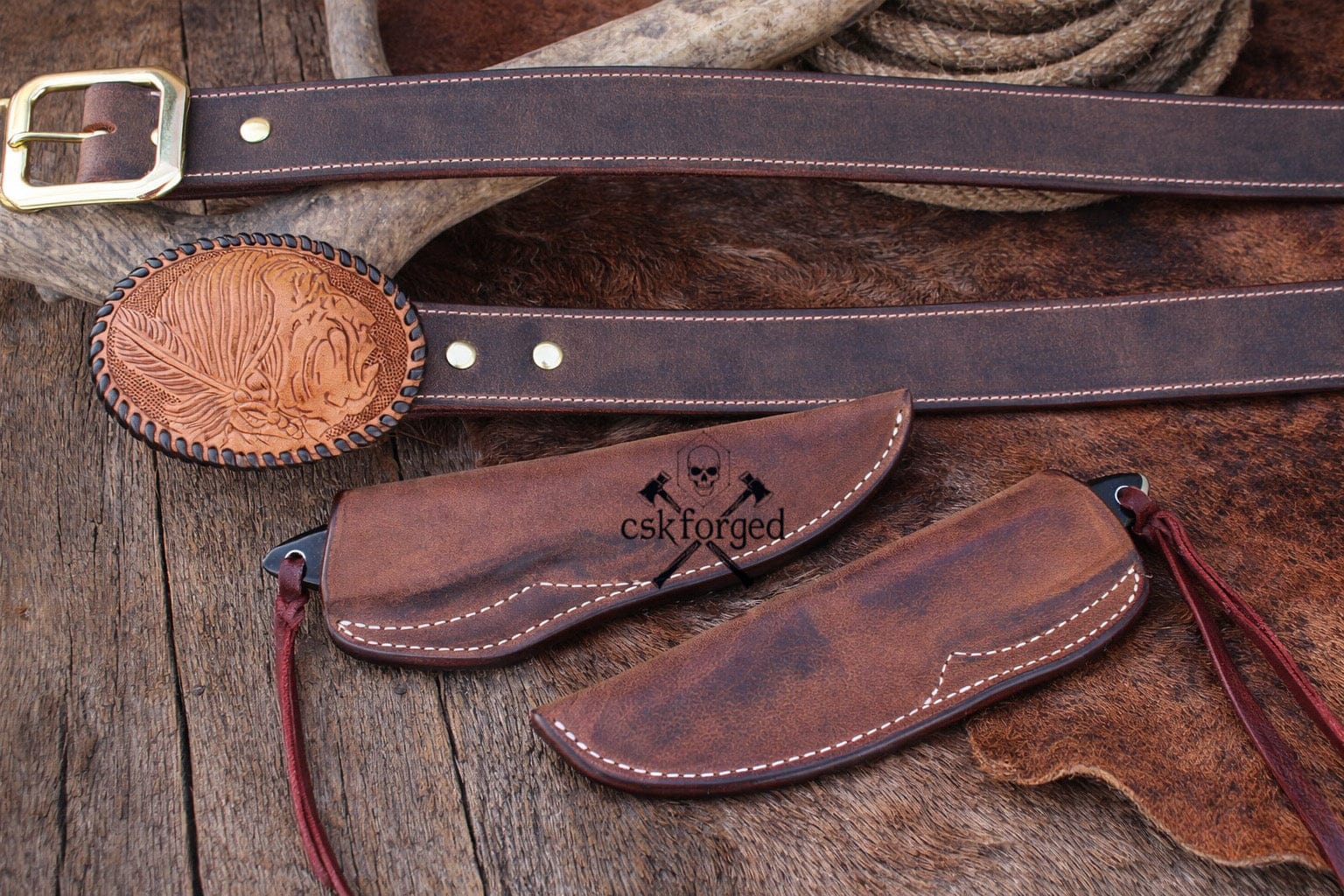 cskforged Cowboy knives Rancher Buckaroo Knifes Collection – 3” Damascus Blade with Belt Sheath