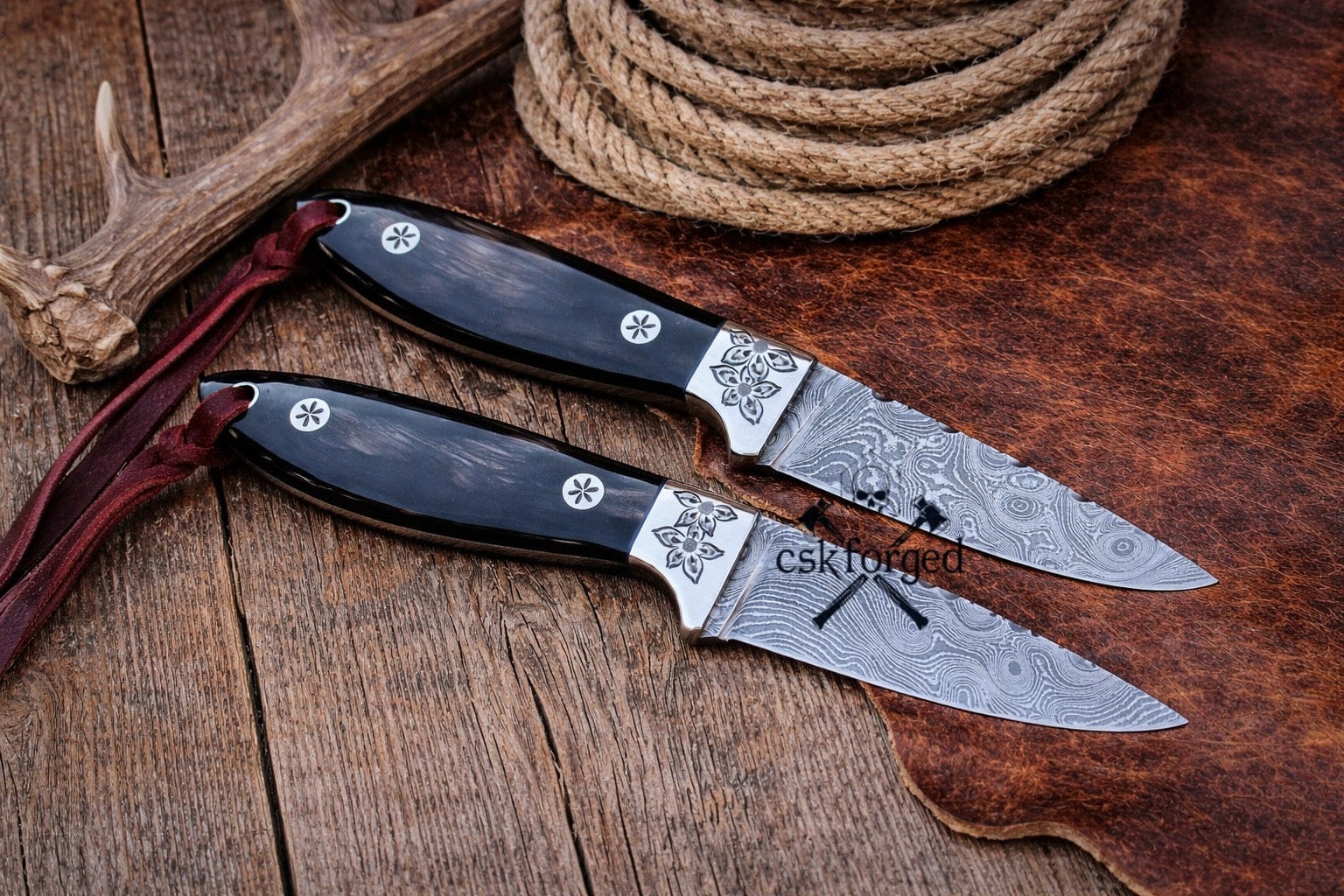 cskforged Cowboy knives Rancher Buckaroo Knifes Collection – 3” Damascus Blade with Belt Sheath