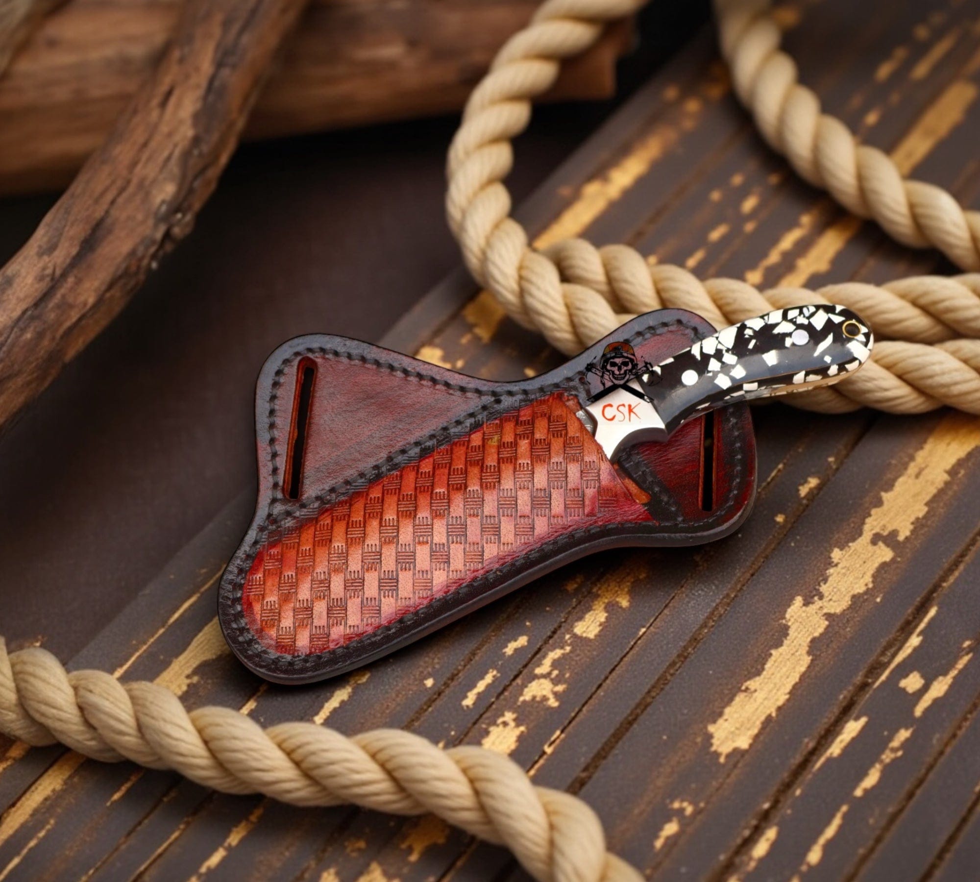 cskforged Cowboy knives Rancher’s Damascus Belt Knife – 4.25” Cowboy Skinner with Epoxy Resin Handle