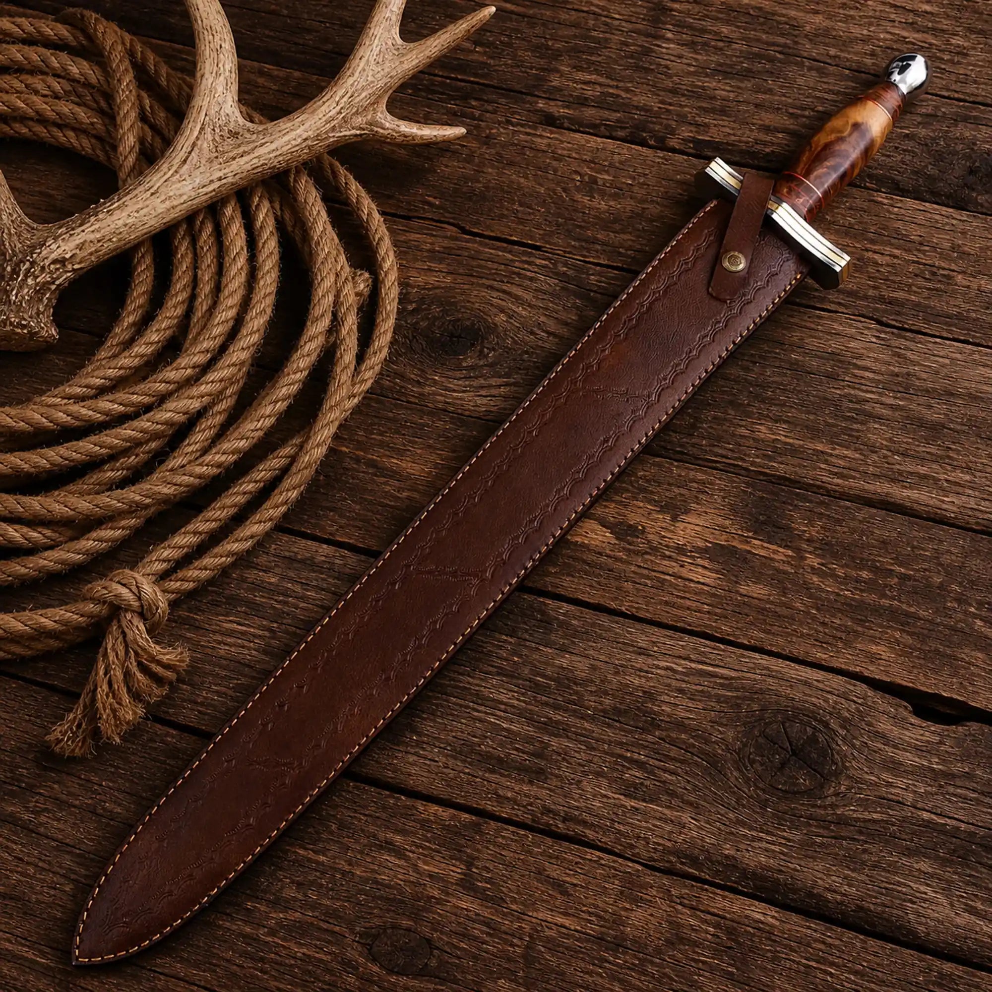 cskforged Cowboy Sword Sword Cowboy Fang High Carbon Steel Blade with Wood Handle