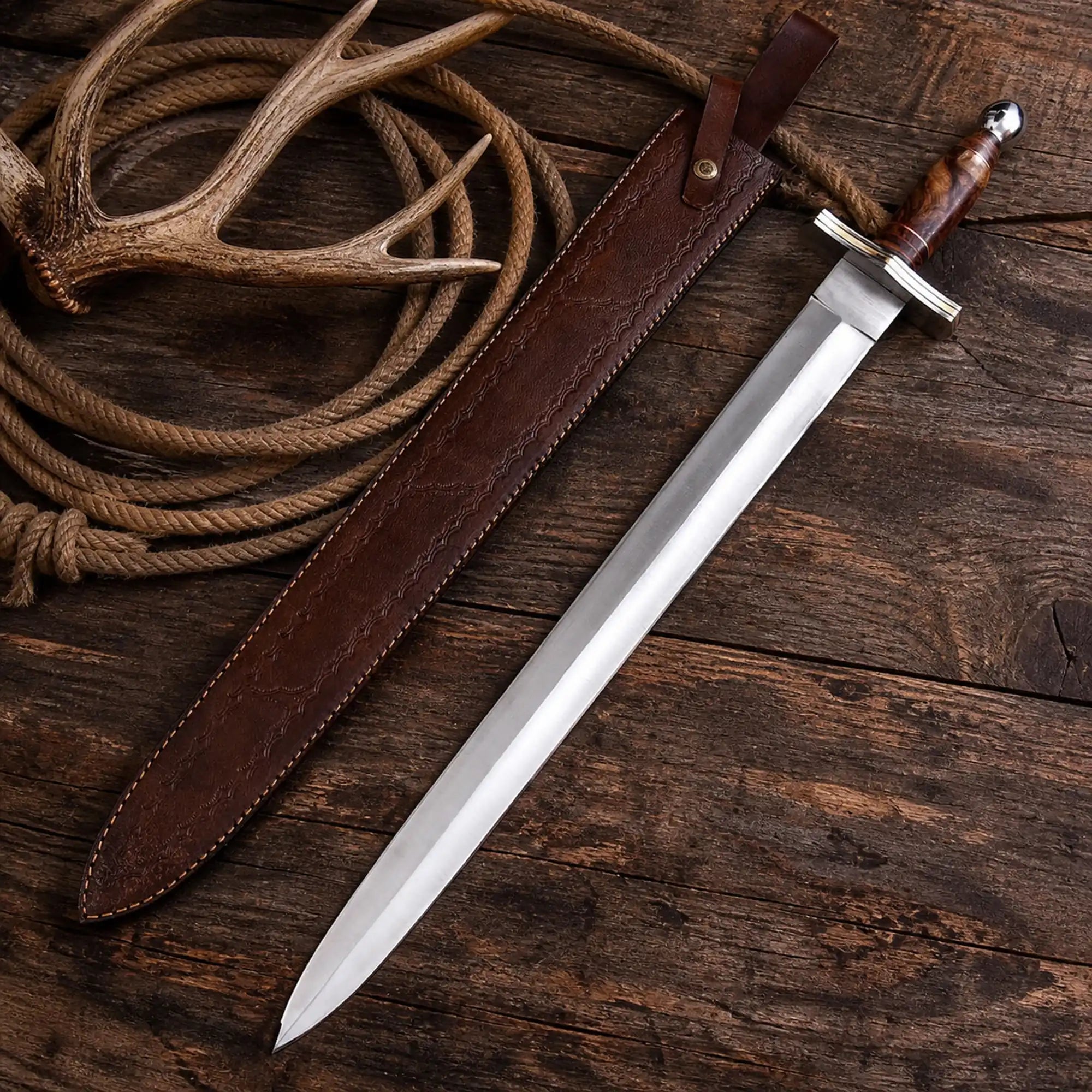 cskforged Cowboy Sword Sword Cowboy Fang High Carbon Steel Blade with Wood Handle